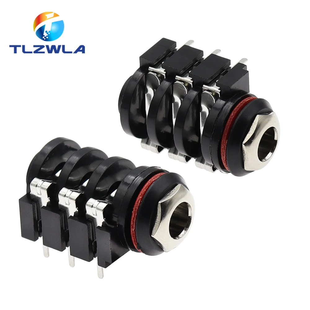 Conector de Áudio Estéreo Jack Solda Pcb Ponta do Ângulo Direito Manga do Anel Trs 6.35 mm 6.5 mm 10 Pcs