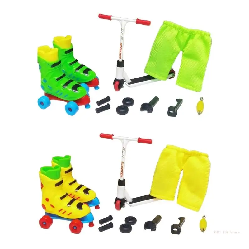 

1set Interactive Mini Pants&Finger Roller Skates&Scooter Stunt Finger Toy Roller Skates Toy Christmas Gift for Kids