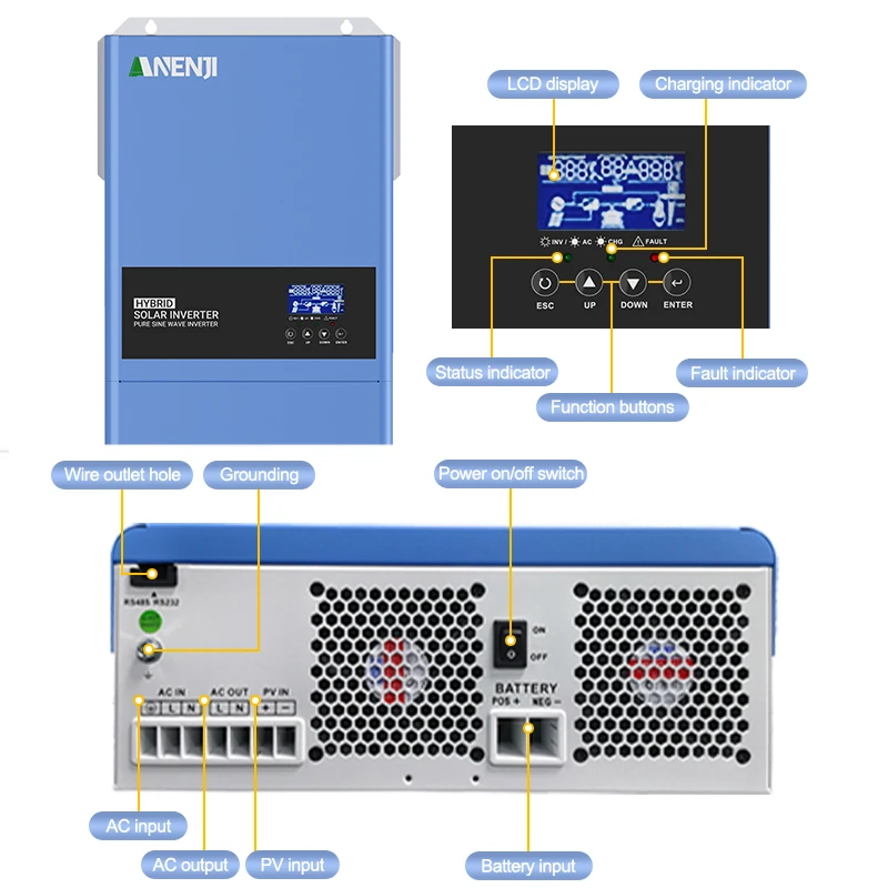 ANENJI 6.2KW 48V 4.2KW 24V 신형 하이브리드 태양광 인버터 듀얼 출력 가정용 순수 정현파 인버터 MPPT 태양광 충전 컨트롤러