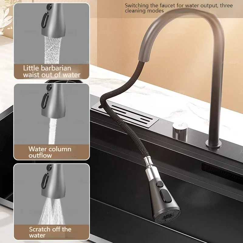 Stainless Steel Waterfall Kitchen Sink Extra Large Single Slot Multifunctional Dishwashing Sinks Undermount Basin Cup washer kitchen accessories,kitchen sink