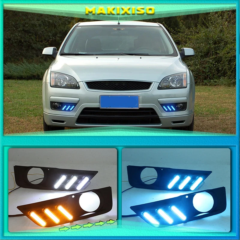 

1 Set For Ford Focus 2005 2006 LED DRL Daytime Running Lights Daylight Fog Lamp cover with yellow light