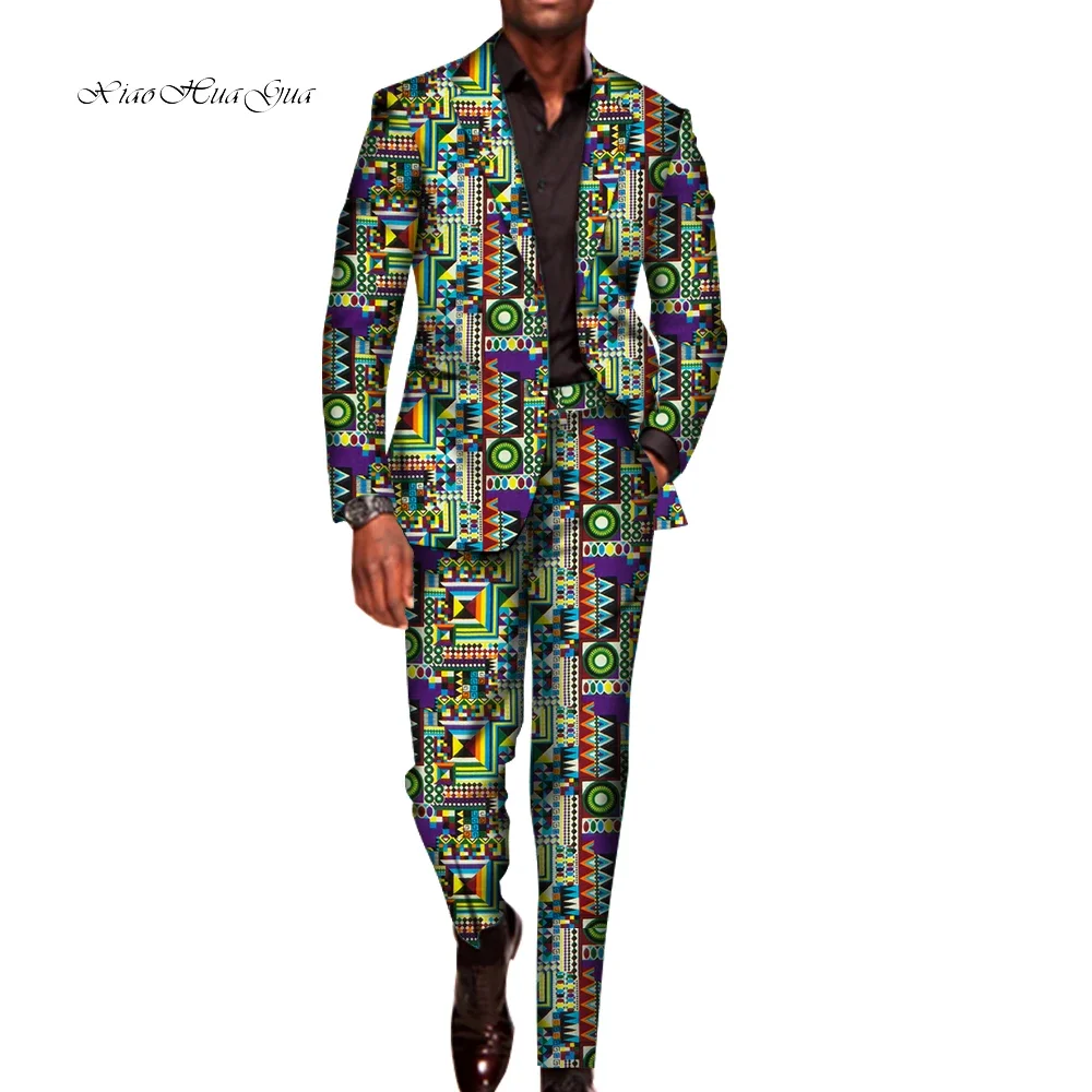 2 Pieces Set for Men Traditional Africa Clothing Pants Suits Men Party Long Sleeve Blazer Suits Plus Size African Outfits WYN602
