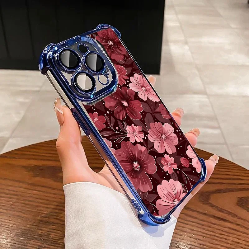 Burgundy Flower Electroplated Phone Case
