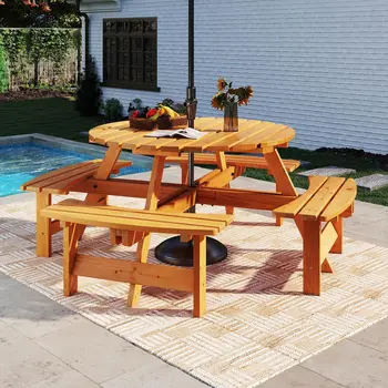 8-Person Wood Picnic Table 1