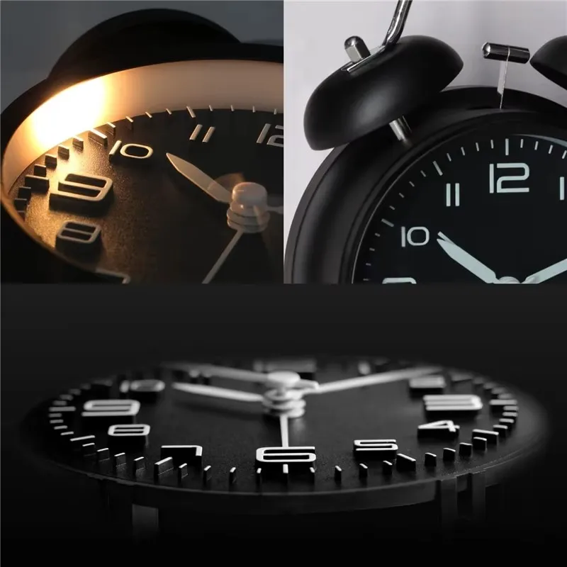 4 Inch Twin Bell Loud Alarm Clock Metal Frame 3D Dial with Backlight Battery Operate Desk Table Alarm Clock For Home and Office view 2