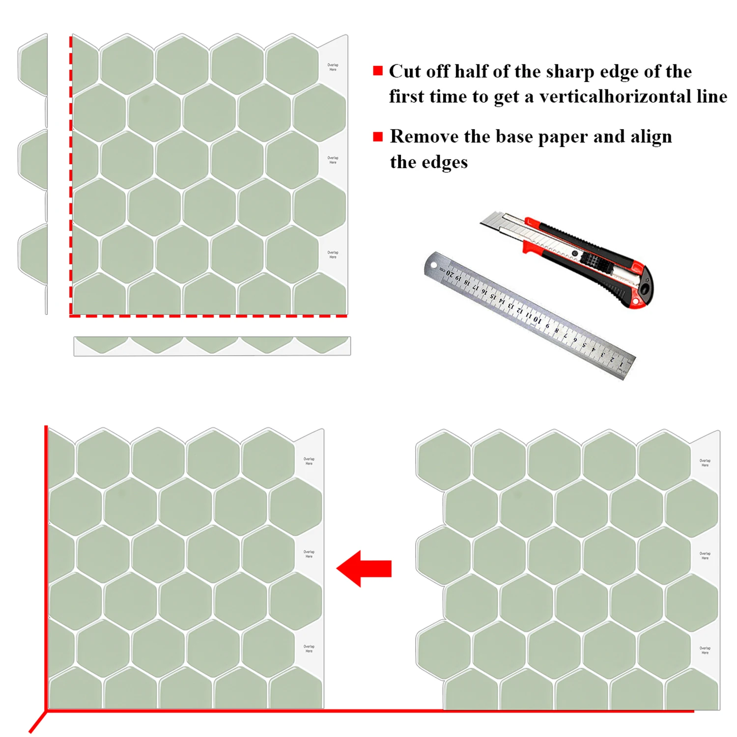 Description Picture 6 of item10 sheets Hexagon Strong Adhesive Wall Tile Stickers Self-adhesive Waterproof Vinyl Wallpaper For Kitchen Bathroom Backsplash