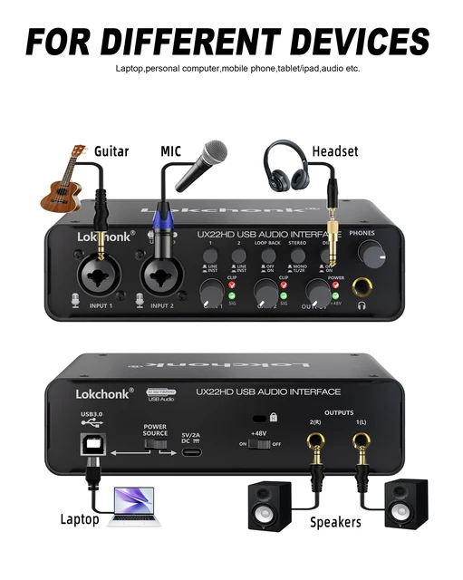 オーディオインターフェース UX22 オーディオインターフェイスサウンドカード 32 ビット