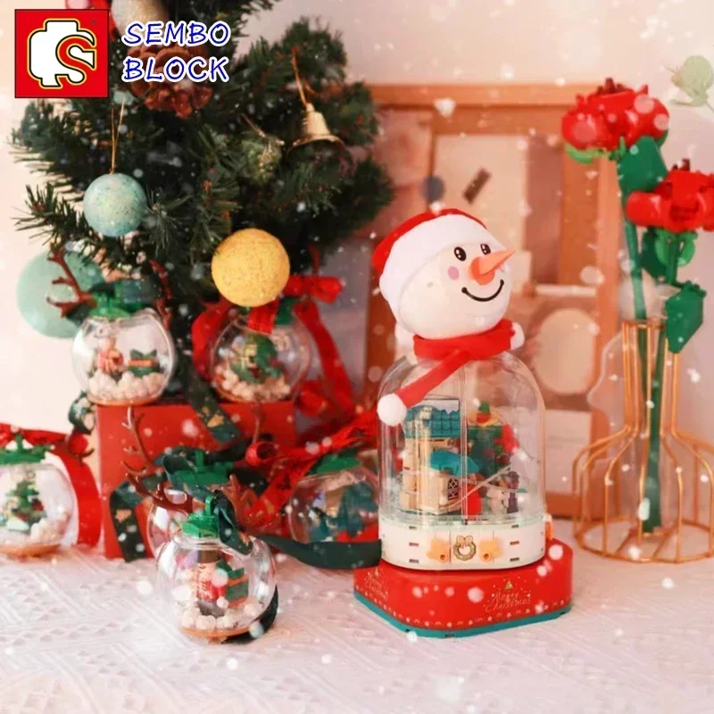 Sembo Christmas Snowman Light Music Box Building Blocks Kawaii Giocattoli Per Bambini Assemblati Figure Store Ornaments Decoration