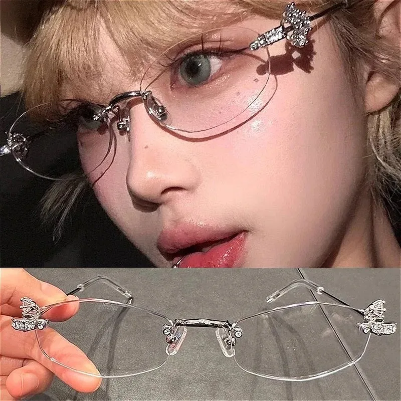 Fashion Frameless Glasses for Women Exquisite Luxury Diamond-Inlaid Blue Light Blocking Glasses Harajuku Vintage Y2K Eyewear