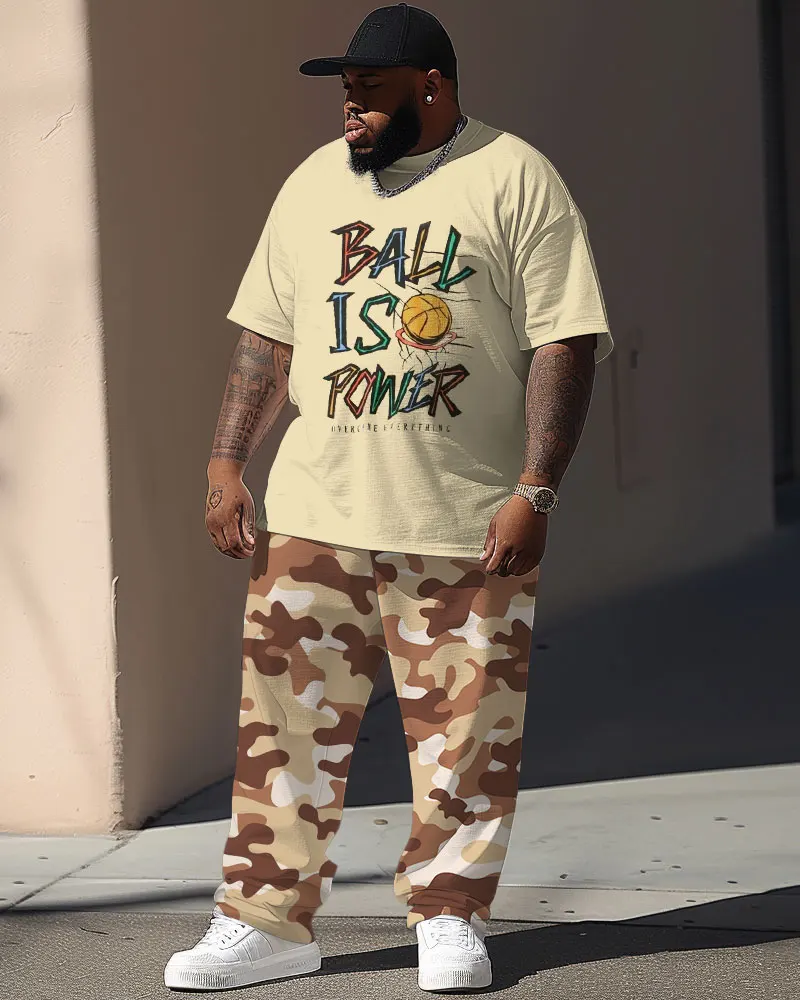 Biggmans L-9Xl Plus Size Men's Clothing Summer Set Street Casual Colorblock Letter Print Large Short Sleeved Long Pants Man Suit