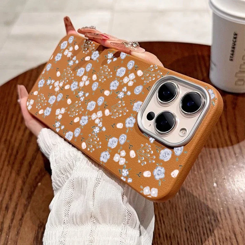INS Green Leaf Pink Flower Pattern Phone Case Cover