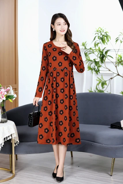 Robe longue élégante à imprimé floral pour femmes, robes de plage  décontractées, col rond, manches longues, chic, taille haute, ligne A,  dames, printemps, été - AliExpress