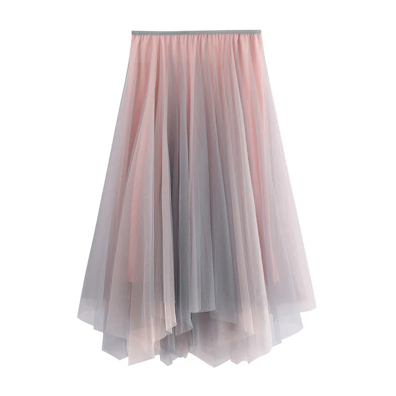 

Spring/Summer New Irregular High Waist Mesh Long Versatile Asymmetric Half Skirt Large Swing Slimming 8797