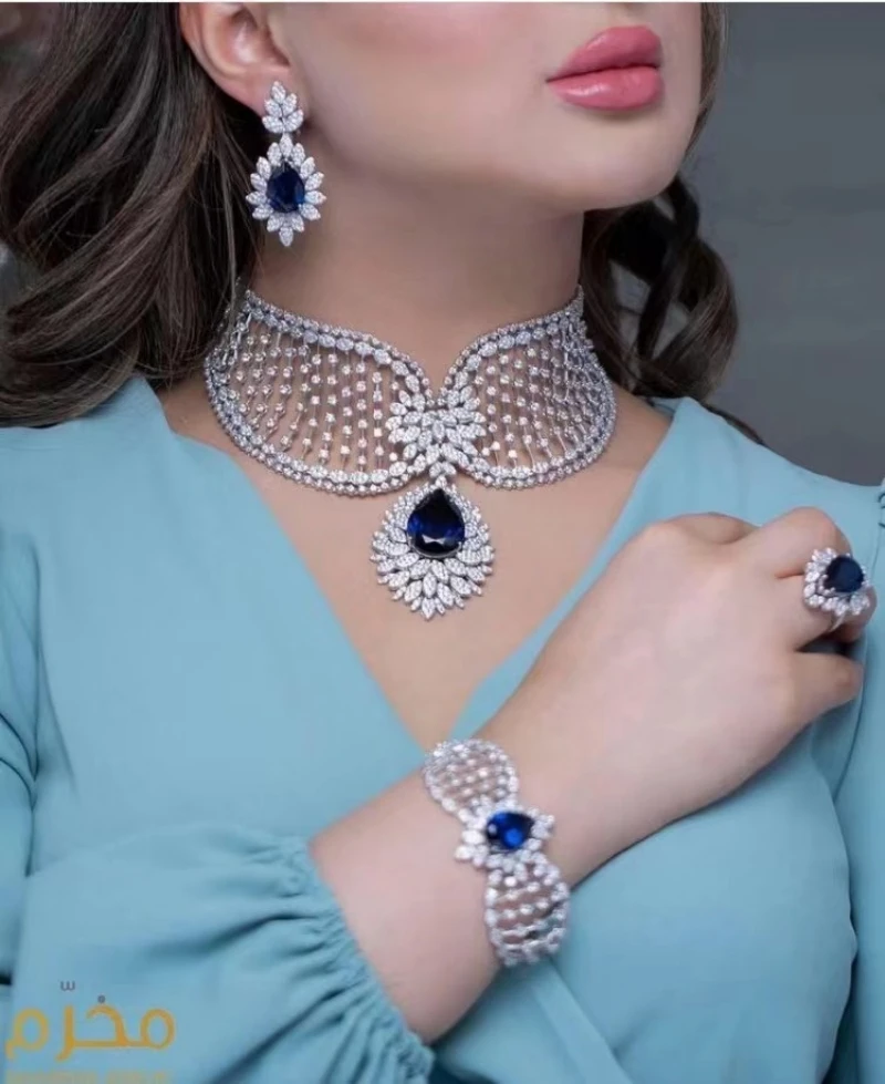 Zoestar Set di gioielli da sposa in argento con strass, collana e orecchini a forma di fiore, set di gioielli formali per donne, Misura unica, /, Nessuna pietra preziosa