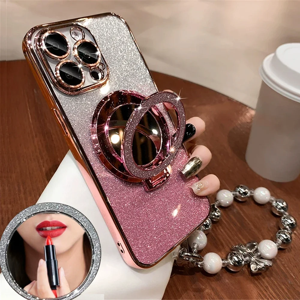 Glitter Mirror Gradient Case with Bracket and Bracelet, Soft Cover by Nova
