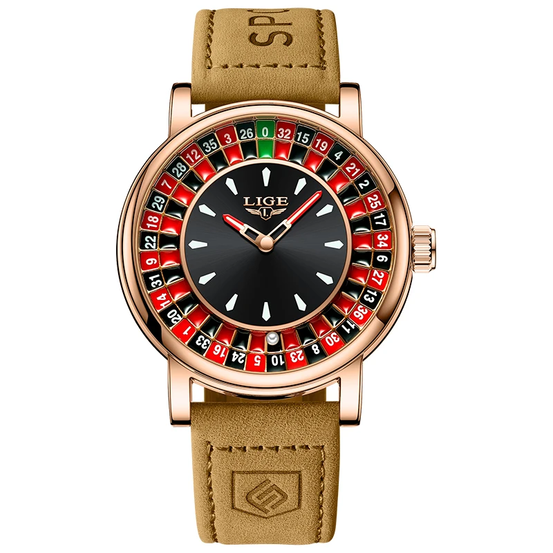 LIGE Men's Fashion Watch with Rotating Dial and Las Vegas Roulette Theme, Waterproof and Luminous