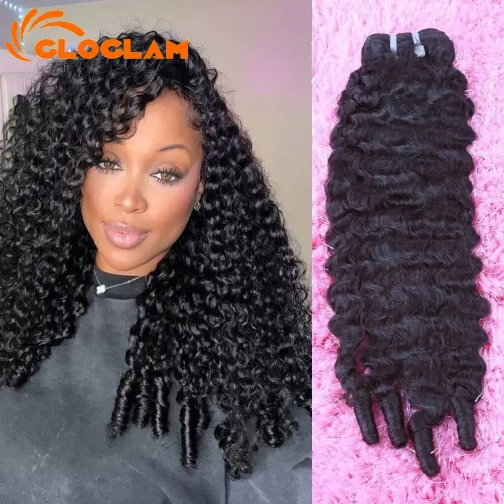 Extensioni di Capelli Ricci Naturali Birmani 15A, Ondulati a Onda d'Acqua, 3 o 4 Fasci, Doppia Trama, con Estremità a Spirale