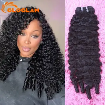 Extensioni di Capelli Ricci Naturali Birmani 15A, Ondulati a Onda d'Acqua, 3 o 4 Fasci, Doppia Trama, con Estremità a Spirale