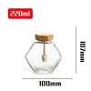 100ml/380ml Bamboo Wood Cover Hexagonal Glass Jar with  Stirring Dipper Hexagon Honey Container 100ml Iron Cap Storage Bottle 6