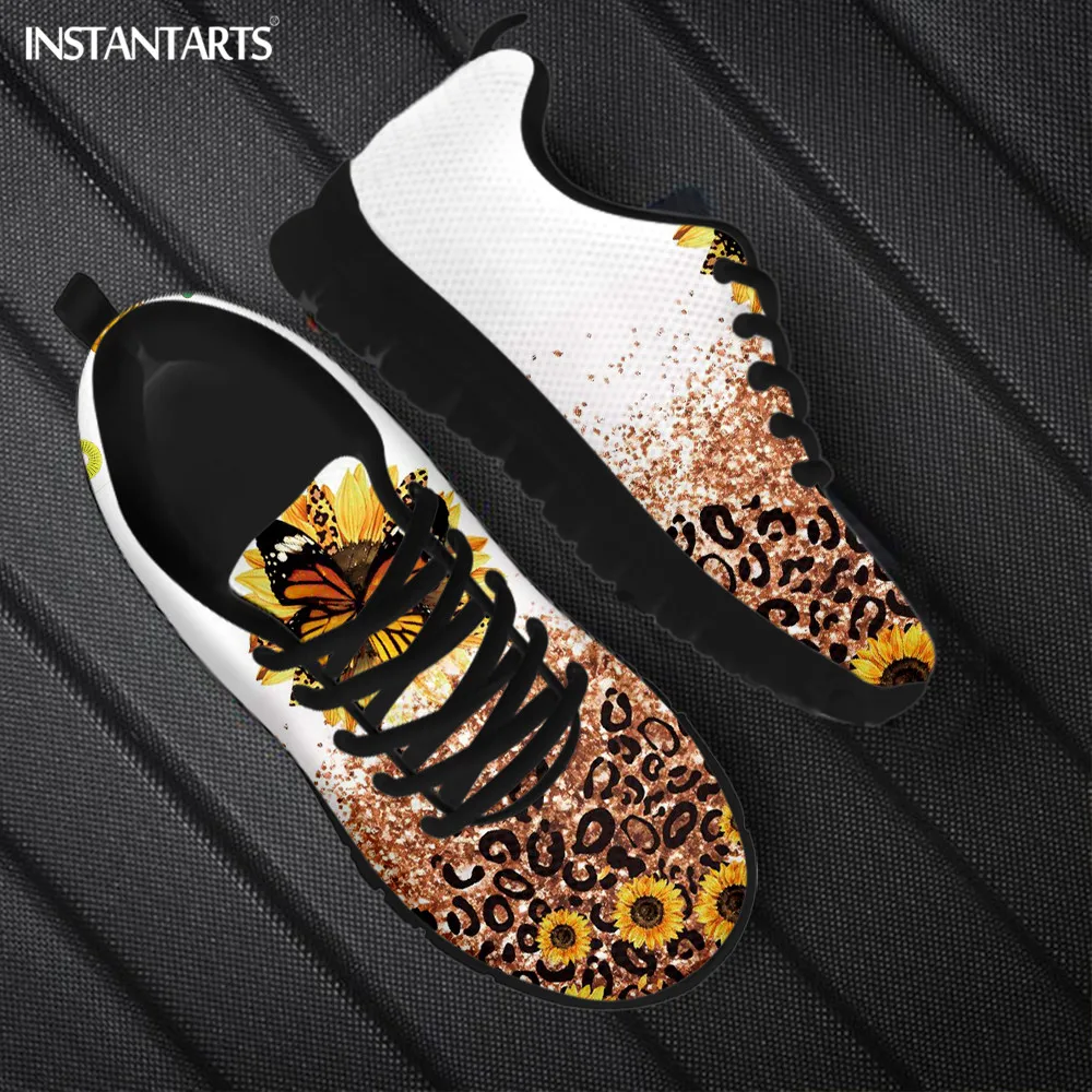 INSTANTARTS Fashion Leopard Butterflies Prints Mesh Sneakers for Women Men  Lightweight Wear-Resistant Flat Shoes Casual Footwear