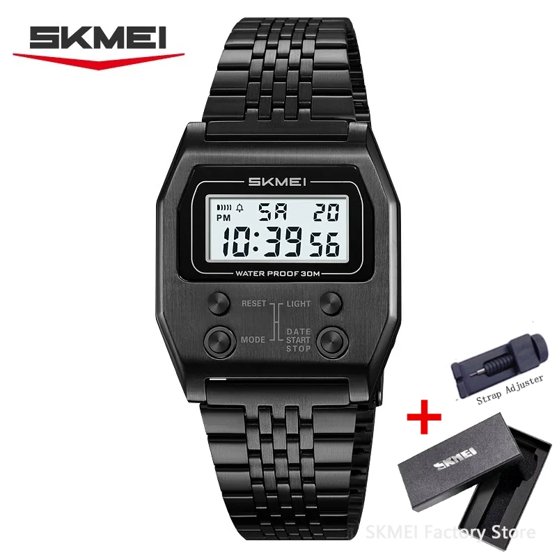 ตัวเลือกสินค้า นาฬิกาข้อมือสแตนเลสสตีล SKMEI 2460 ไฟ LED กันน้ำ สไตล์เรโทร