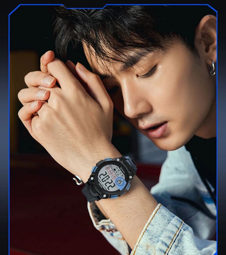 TONSHEN Sportivo Orologi Da Polso Ragazzo E Ragazza 50M Impermeabile Outdoor Multifunzione LED Elettronico Controluce Digitale Orologi Da Polso Allarme Cronometro (Blu - Foto 10