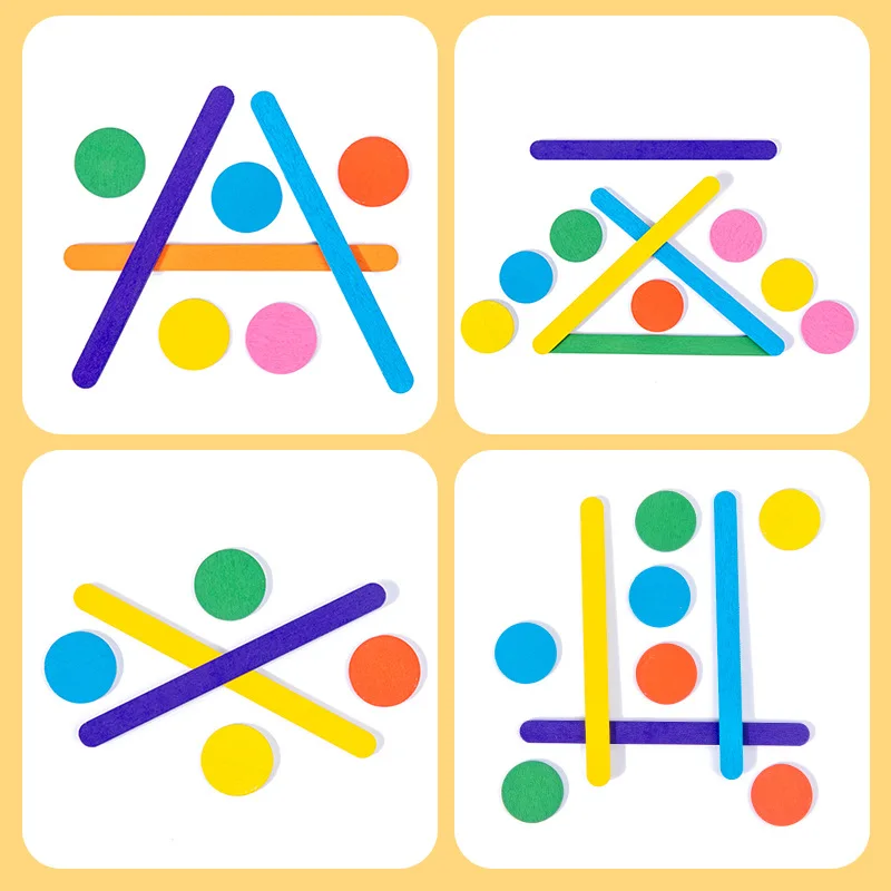 Children's Rainbow Stick Thinking Puzzle Wooden DIY Ice Cream Stick Puzzle Challenge Table Games Montessori Educational Toys 3