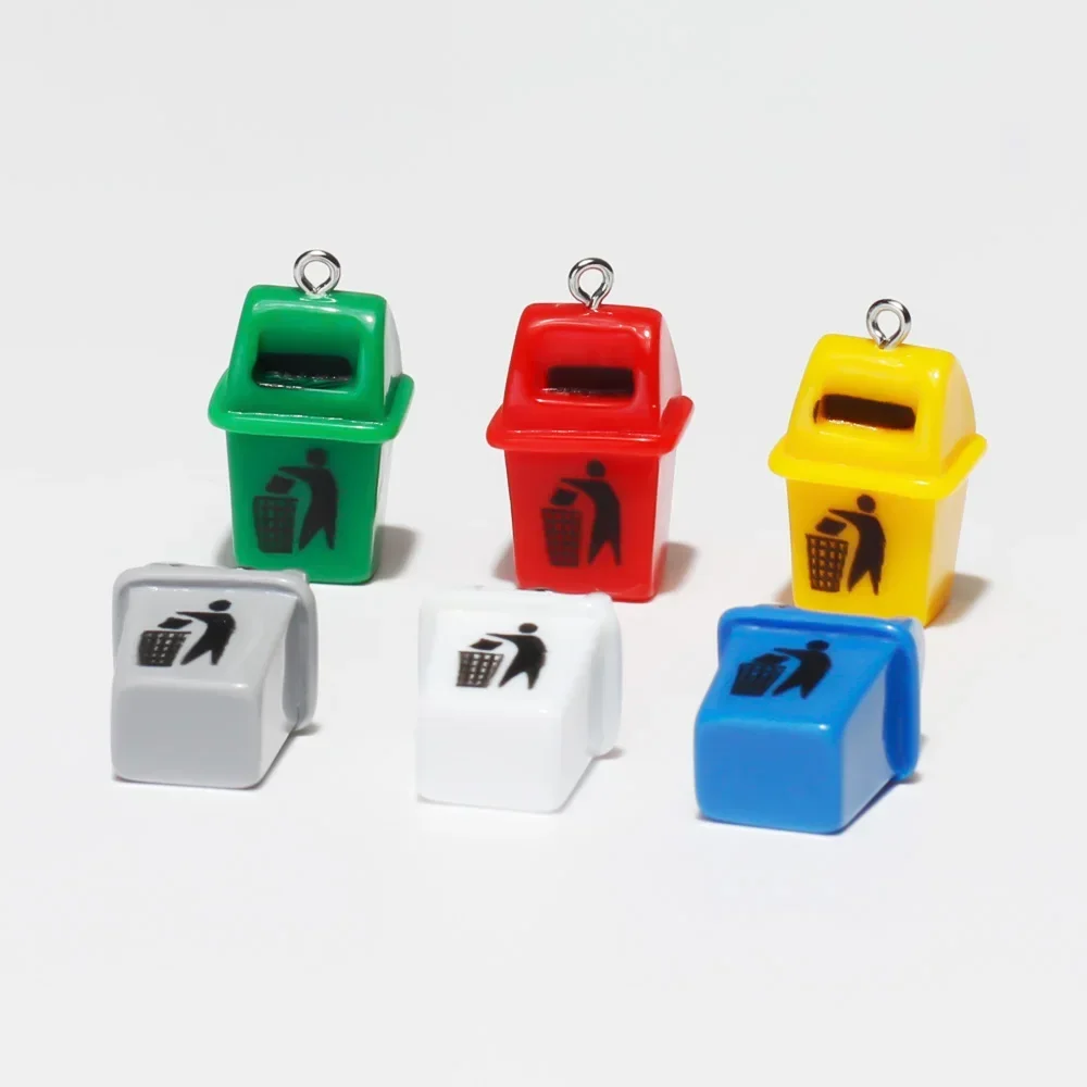 Set of 10 Quirky Trash Can Charms for DIY Jewelry and Crafting