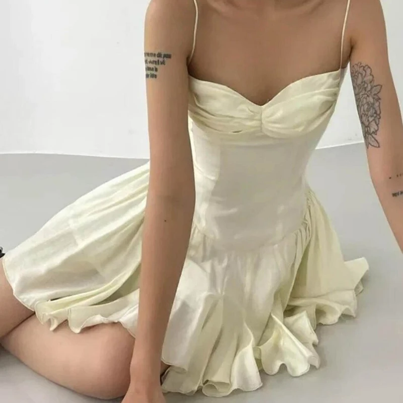 CYee Women's Ruffle Mini Dress - Fairycore Y2K Pleated Sundress With Spaghetti Straps - View #7