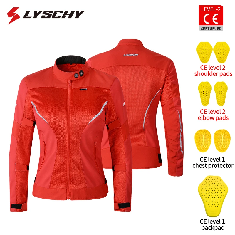 LYSCHY Red Bright Color Conspicuous Safety Riding Motorcycle Jacket Built-in CE Guard Professional Protection Motorcycle Jacket