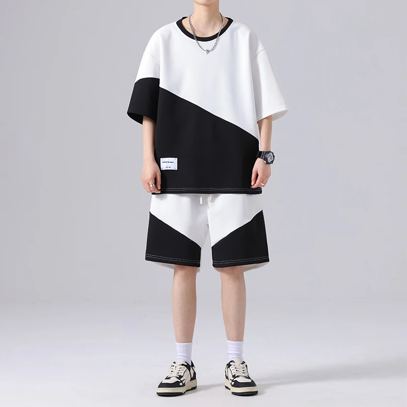 Elegant Fashion Harajuku Slim Fit Male Clothes Loose Casual Sport All Match Shorts O Neck Short Sleeve T-shirts Two Piece Set