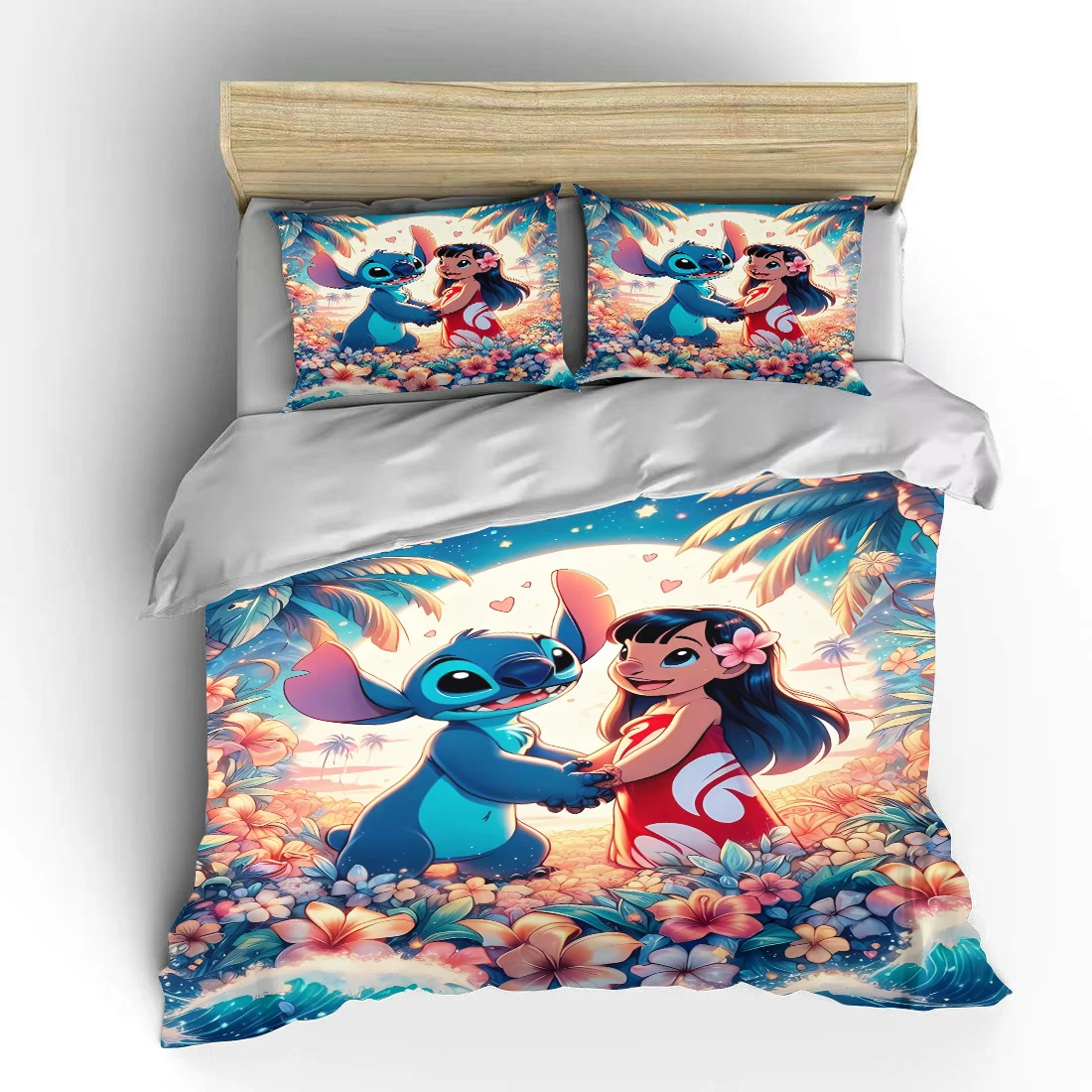 

Disney Cartoon Stitch Lilo 3 Pieces Bed Set Pillowcase Adult Cover Bedroom Bed Set Duvet Set Duvet Home Decoration Quilt Cover