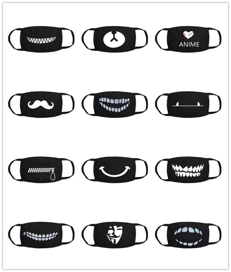1PCS Black Bilayer Cotton Heart Anime Mouth Mask Anti Haze Dust Washable Reusable  Dustproof Mouth-muffle Winter Warm Mask 2