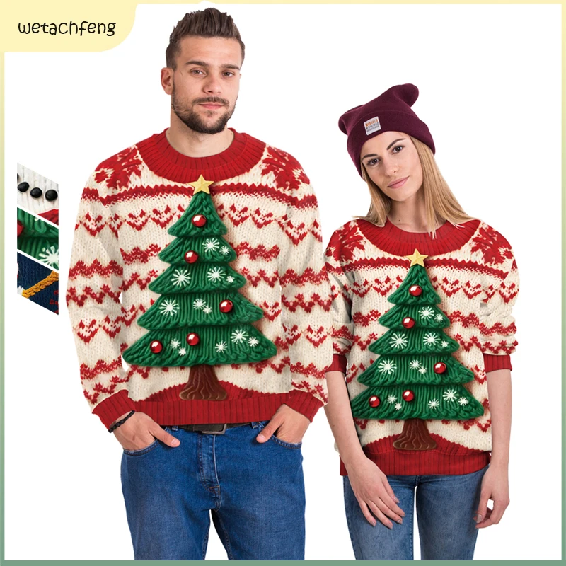 

Couples Ugly Christmas Sweaters Festival Party Xmas Sweatshirts 3D Printed Christmas Tree Men Women Pullovers Tops Funny Hoodeds