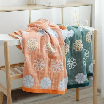 70X140CM Men And Women Lovers Cotton Cartoon Flower Bath Towel Absorbent Quick-drying Gauze Beach Wrapped ThinIn Summer