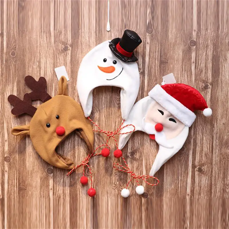 Christmas beanie hat Christmas hat Christmas tree hat decoration adult children's brushed cloth long rope cartoon snowman elk