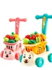 Kids Shopping Cart Trolley Play Set With Food Fruit Vegetables Accessories Play House Educational Toy Simulation Gifts for Girls 5