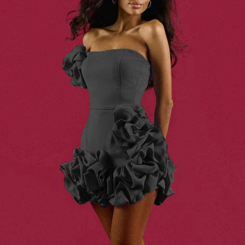 Fashionable Flower Bud Mini Short Dresses for Women Elegant