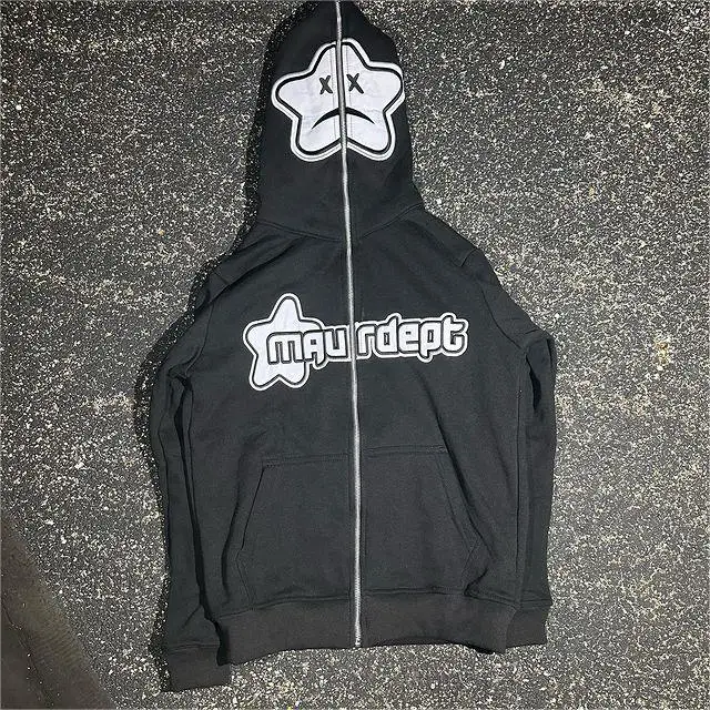 トップス y2k zip hoodie Y2K Hoodie Zip Up Star Jackets Grunge Gothic Graphic