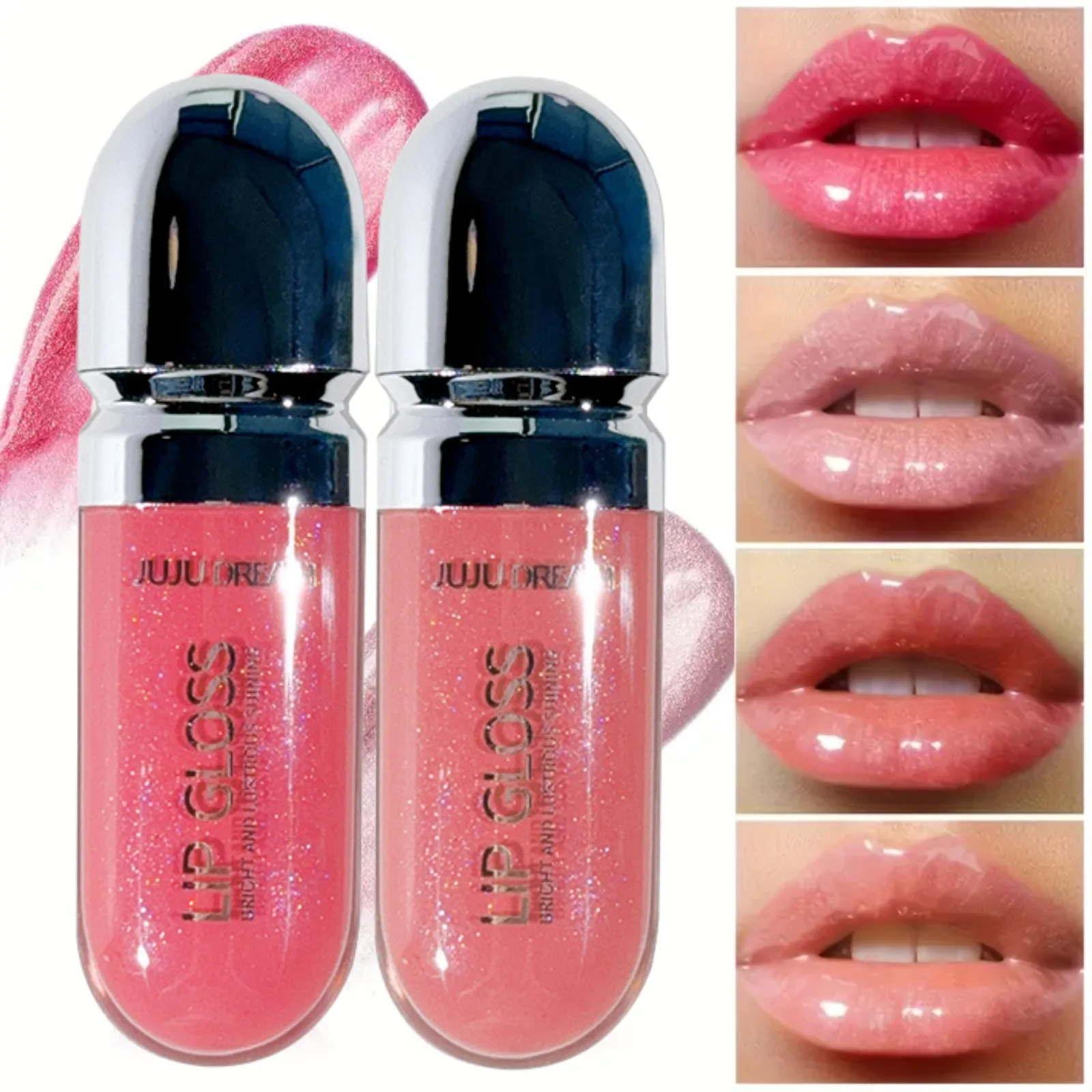 Long-Lasting Water-Gloss Plump Lip Gloss Capsule-Moisturizing & Hydrating Shine Mirror Transparent Pinkish-Shimmer Lip Glaze