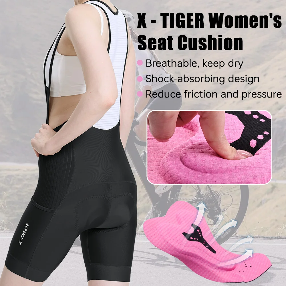 X-TIGER Women's Cycling Bib Shorts High-Waisted Breathable Cycling Bib Shorts Pro Padded Bicycle Short Road MTB Cycling Tights 2