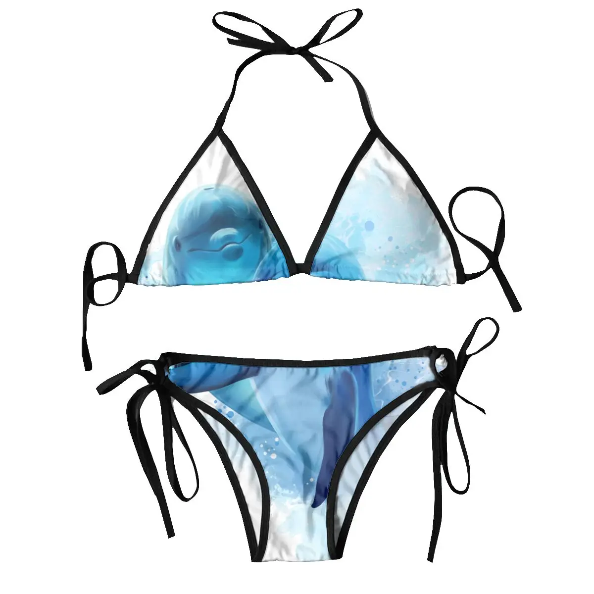 

2024 Swimsuit Two Blue Dolphins Watercolor Mujer Women Swimwear Summer Beachwear Bathing Bikinis Sets