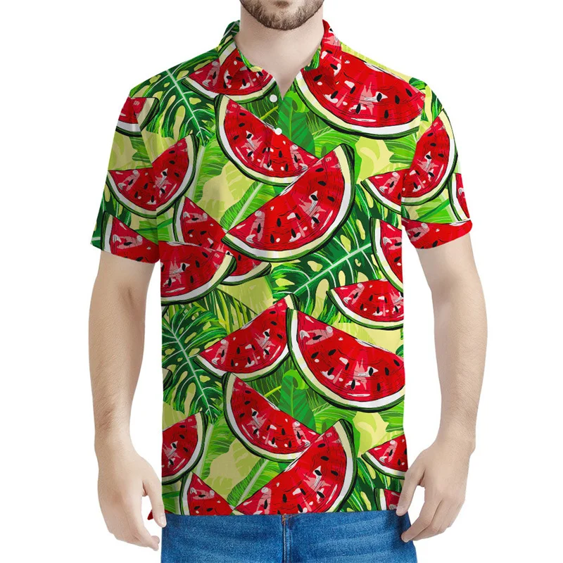 

Aloha Tropical Watermelon Pattern Polo Shirt Men Clothing Summer Harajuku Short Sleeves Tees Hawaiian 3d Printed Fruits T-Shirts