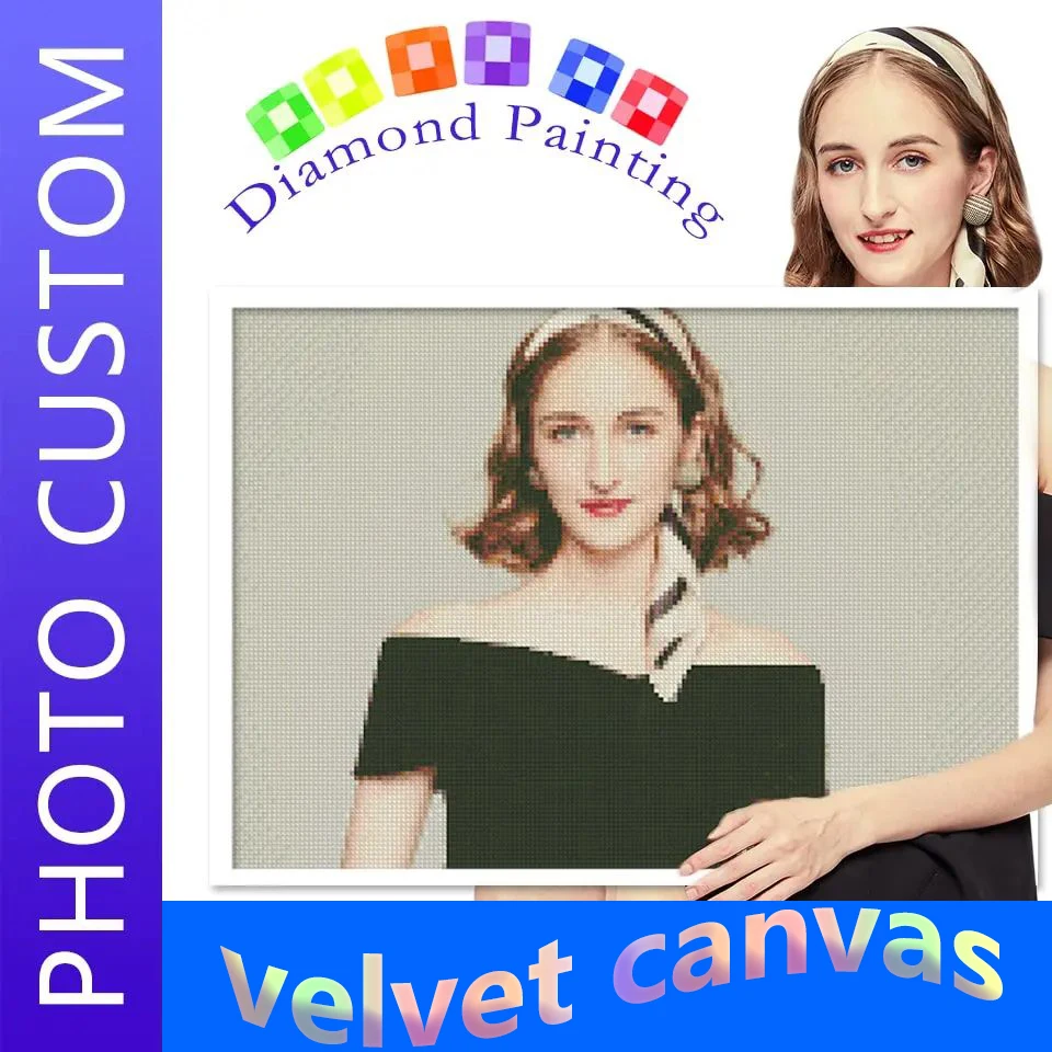 벨벳 사진 사용자 정의 다이아몬드 그림 홈 벽화 키트 벽 스티커 5D 크로스 스티치 전체 사각형 라운드 키트 DIY 모자이..
