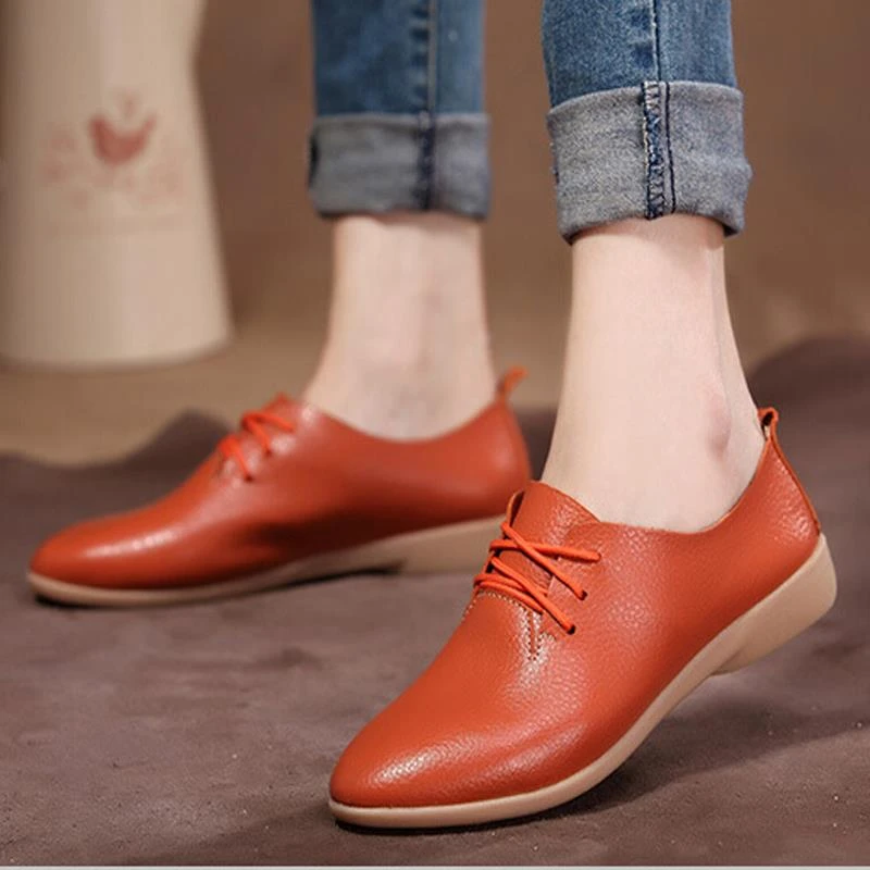 Flat Dance Shoes Women's Cowhide Casual Shoes Genuine Leather Dance Shoes Female Single Shoes Fashion