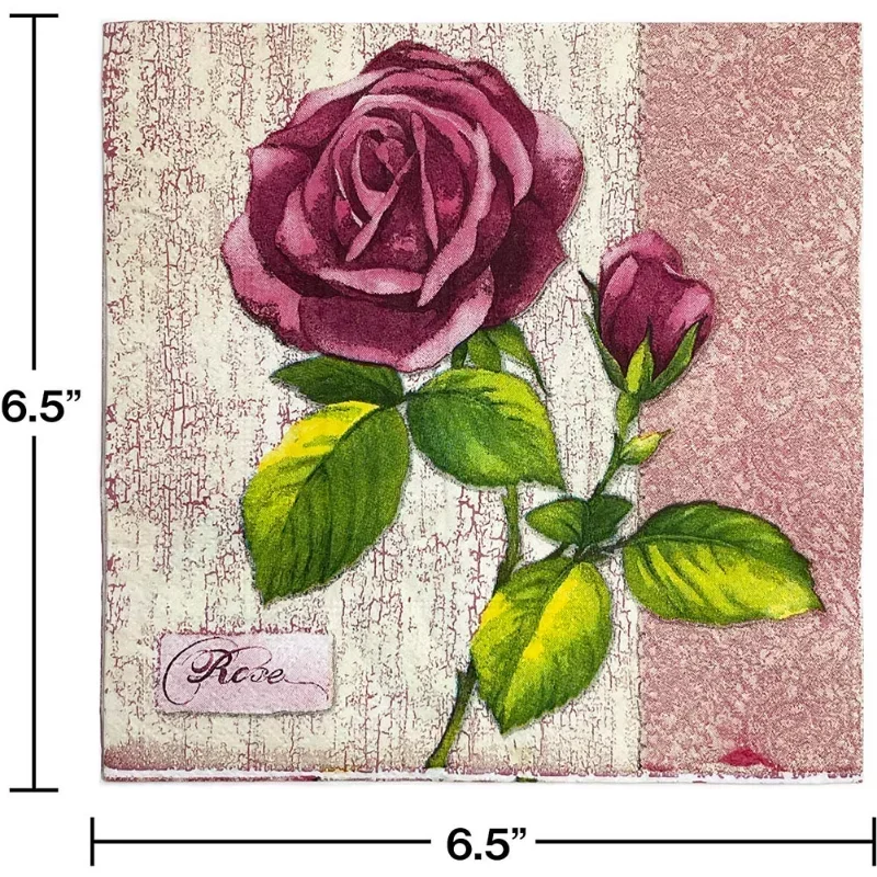 Summer Floral Tissue Paper Food Grade Rose Printed Napkins Fragrance Free 2-ply 20pcs