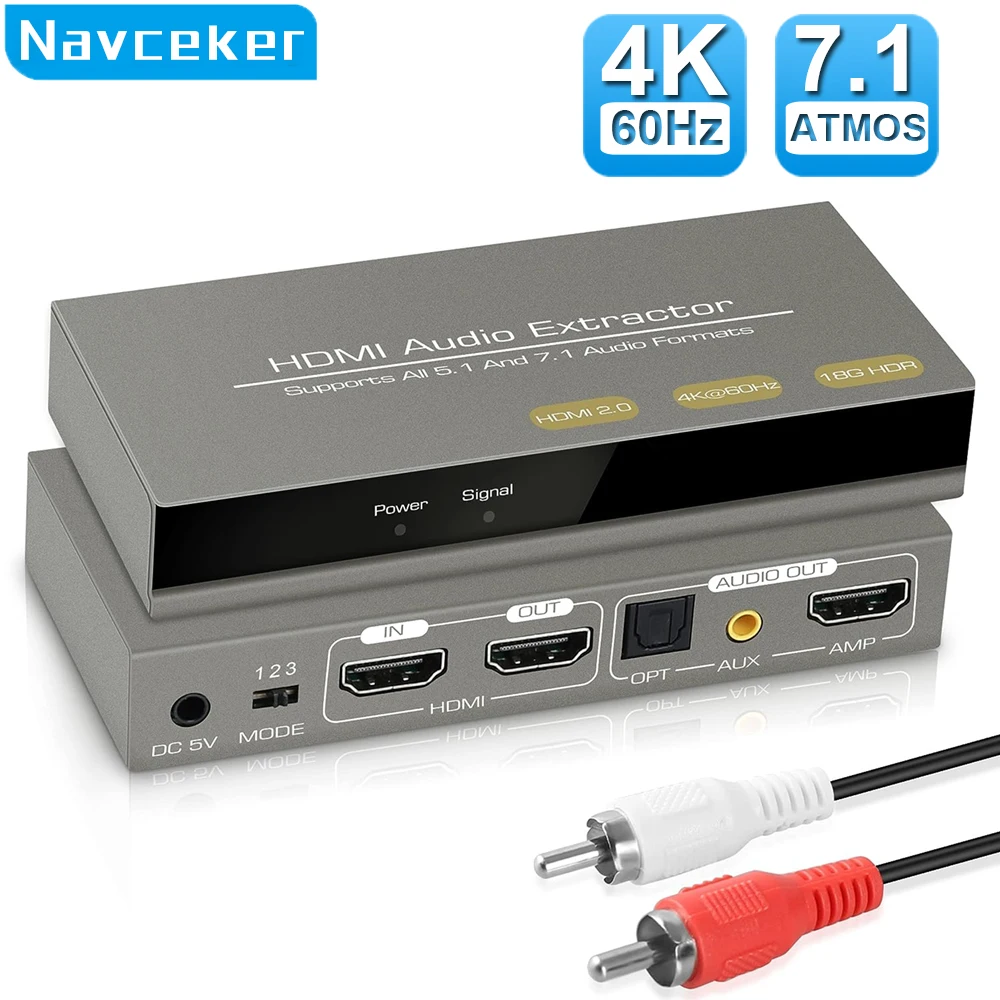 Estrattore Audio Compatibile Con Hdmi Navceker 4K 60Hz Hdmi A Hdmi Toslink Ottico Spdif + Estrattore Stereo Da 3.5Mm Splitter Audio Ps5