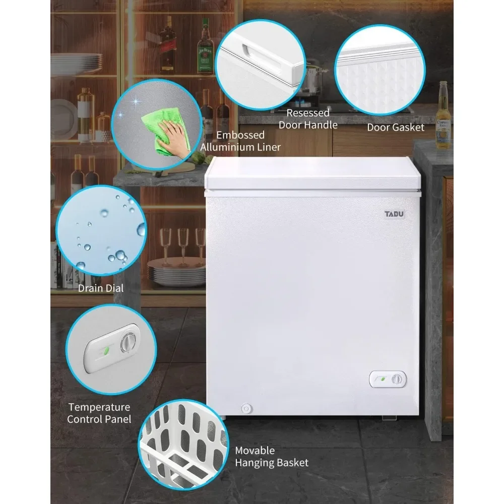 Large Chest Freezer,  7 Level Adjustable Temperature, Deep Freezer with Removable Storage Basket with Top Open Door,White 4