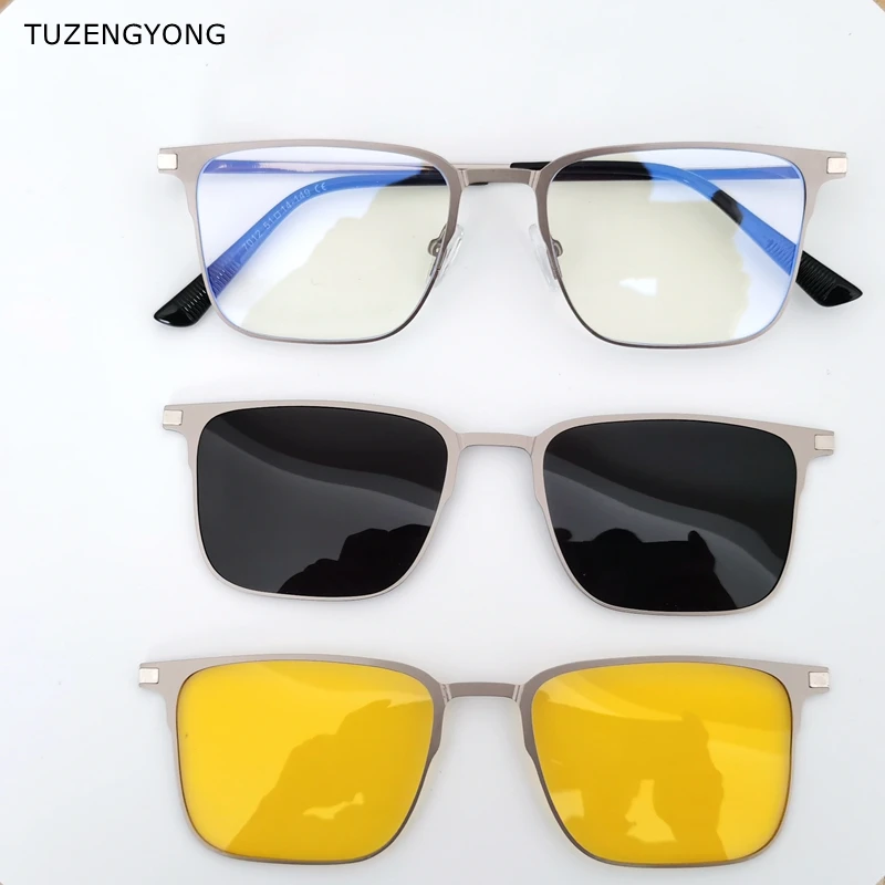 Classic Square Metal 3 In 1 Magnet Clip On Gl Frame Polarized Sungl For Men Women 2023 Nuovo computer ottico_voghion.com