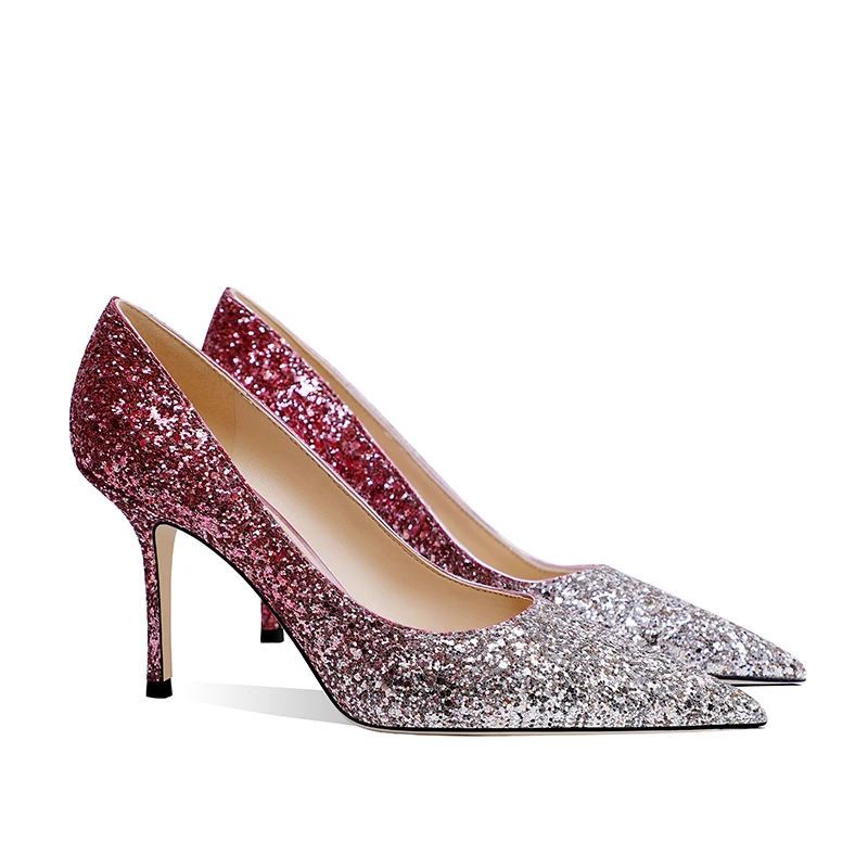 

2023 Spring European and American New Women's High Heels Gradient Sequin Stiletto Heel Pointed Temperament Shoes Wedding Shoes